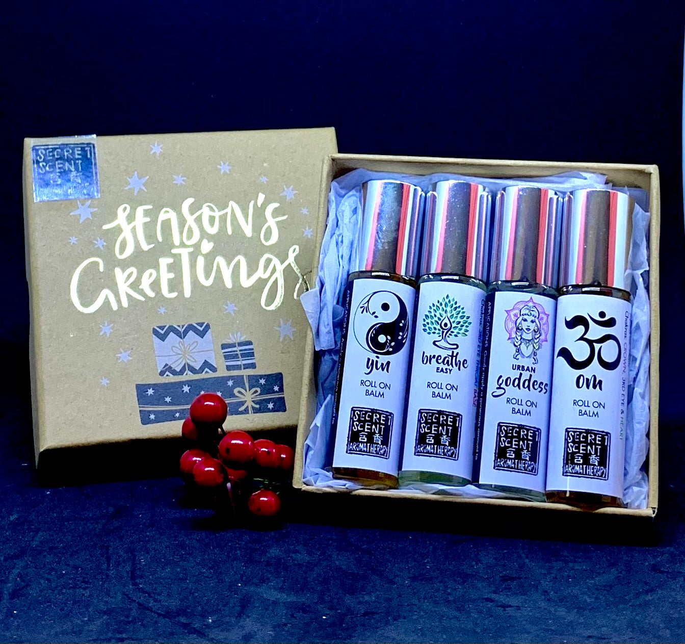 XMAS SPECIAL - any 4 roll on balms in a gift box, mix & match your favourites